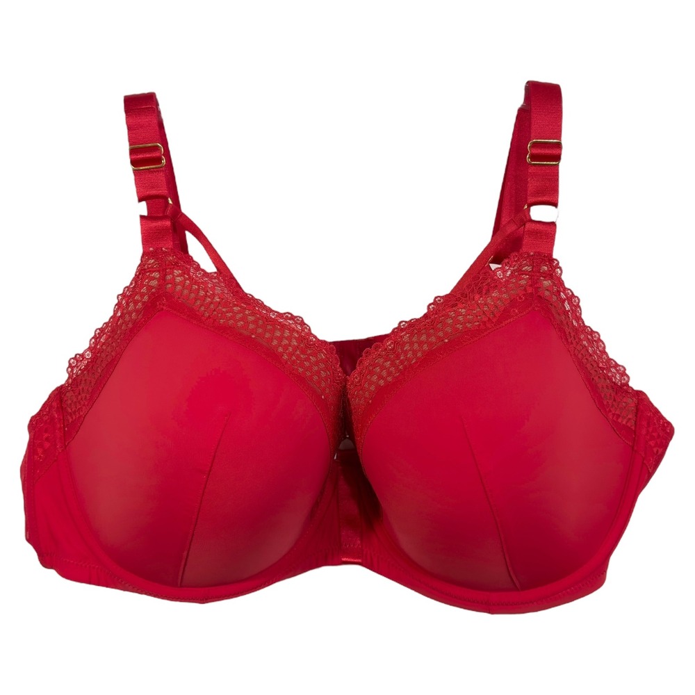 Adore Me 44DD Bra‎ Red Lace Full Coverage Sexy Strappy Adjustable Straps 183